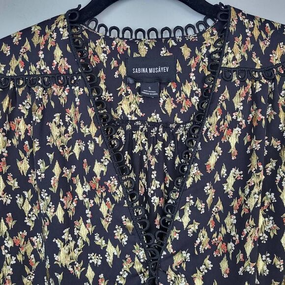 Sabina Musayev Revolve Womens S Mini Dress Floral Plunge Neckline Bell Sleeves - Picture 4 of 12